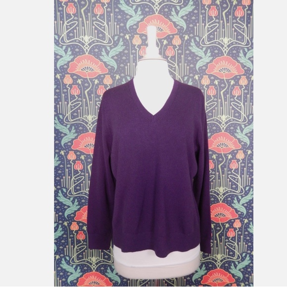 Lands' End Petites 100% Cashmere Purple V-Neck Sweater New LP